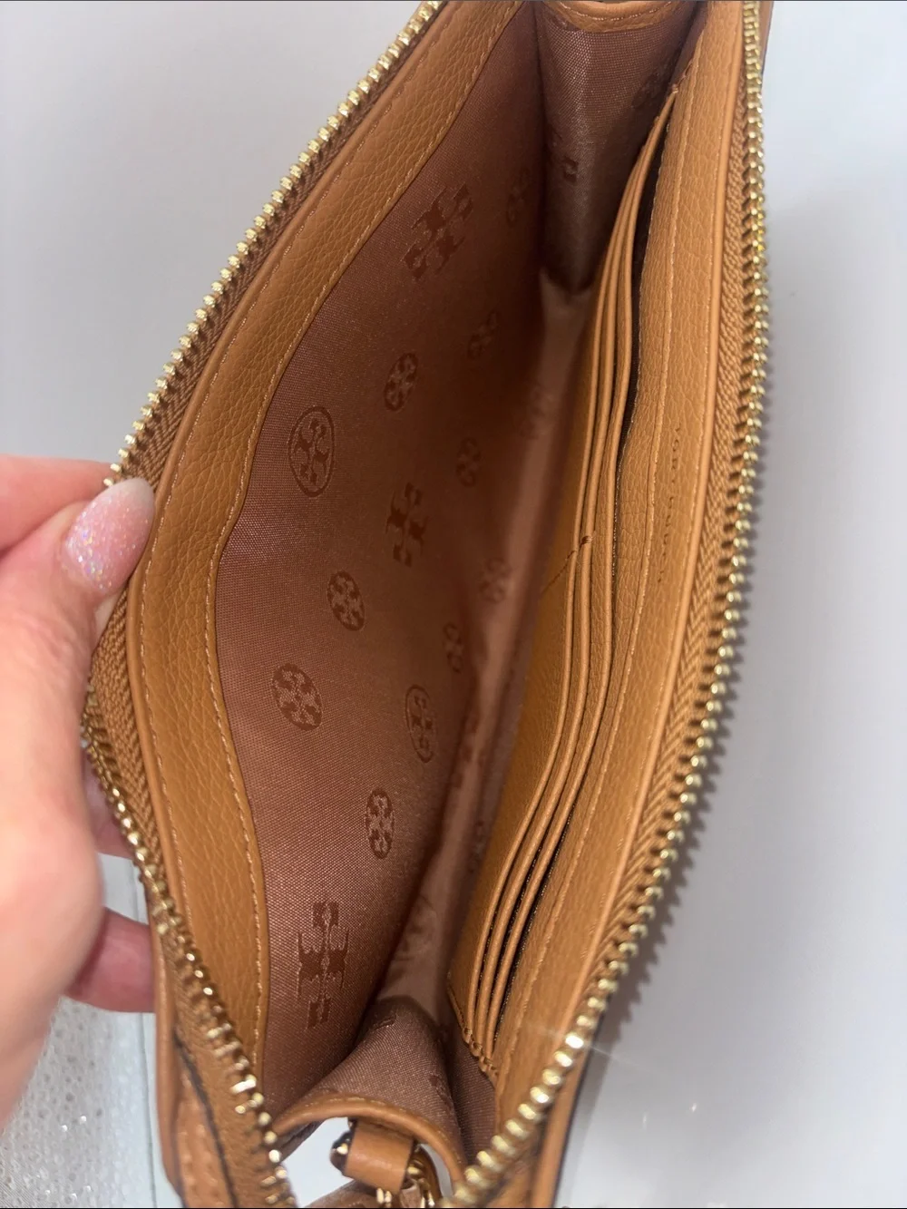 Tory Burch Pebbled Leather Crossbody in Taffee Brown with Gold Hardware